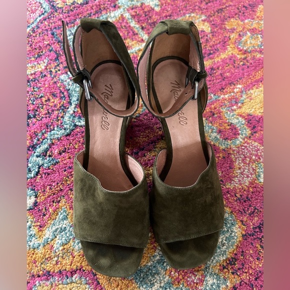 Madewell | Women’s green suede Alena stacked heel open toe ankle strap shoe sz 7 - Picture 12 of 14